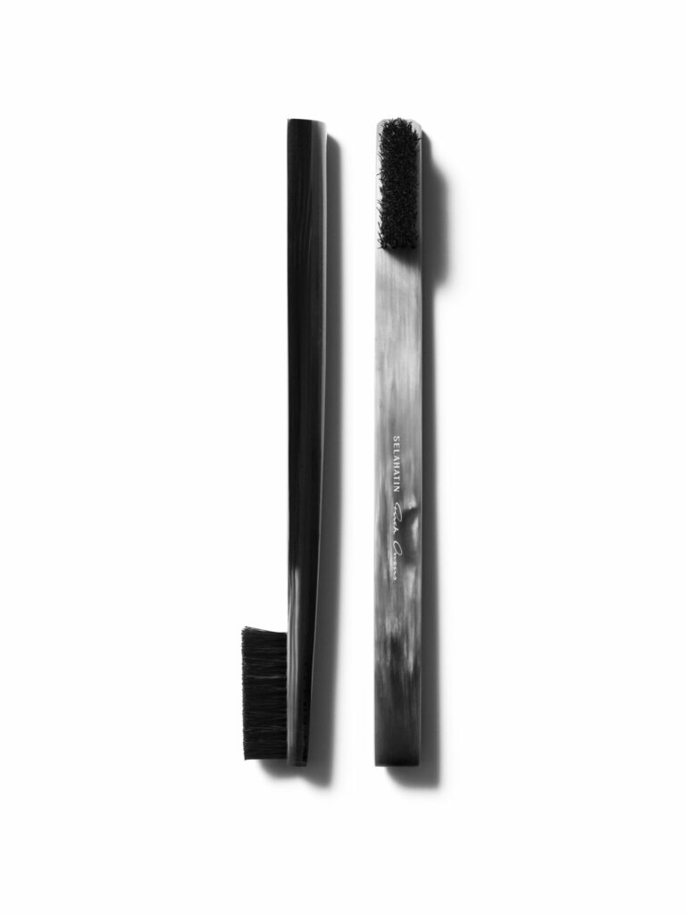 Product imagery of the Rick Owens x Selahatin oral care toothbrush