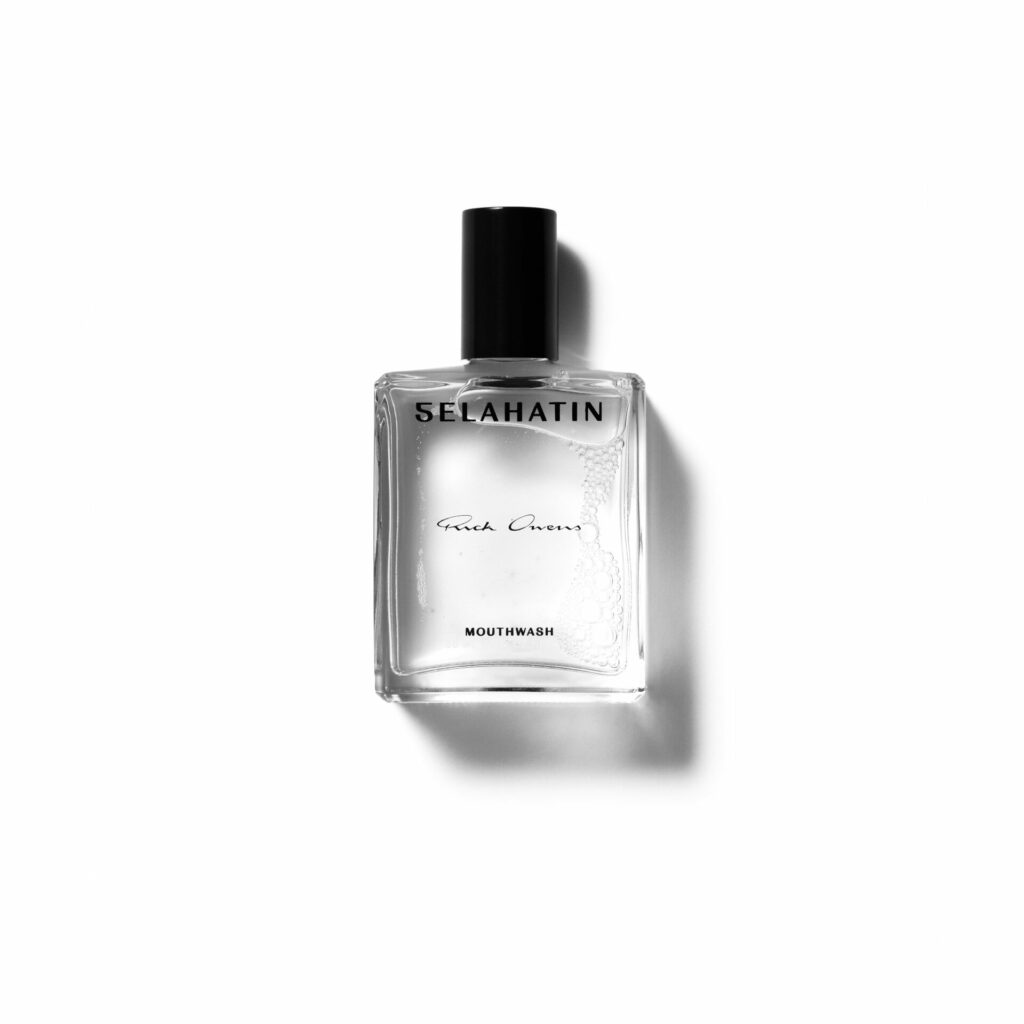 A product image of the Rick Owens oral care collaboration mouthwash with Selahatin 