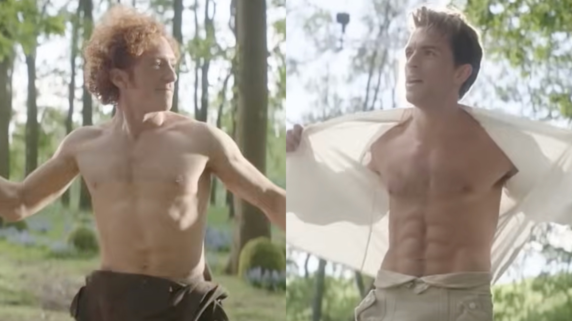 Shirtless Jonathan Bailey and Ethan Slater in Wicked