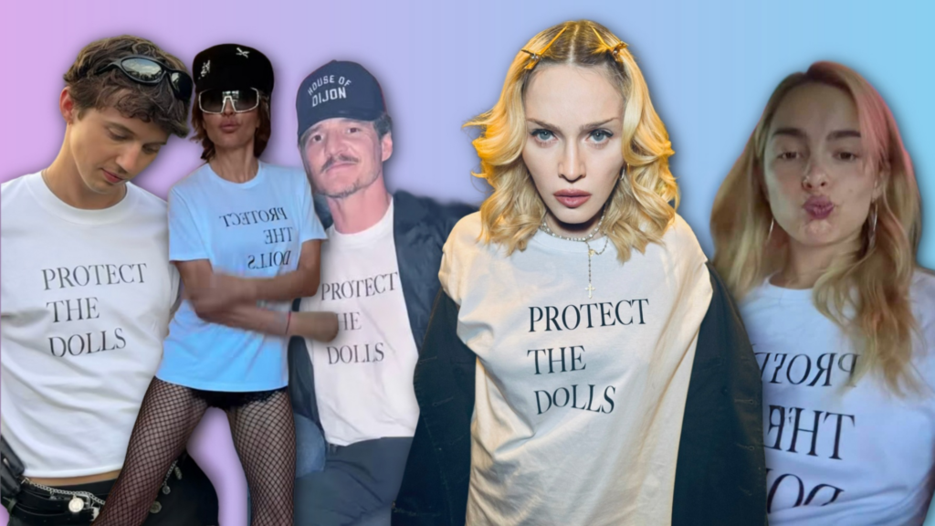 Celebrities wearing protect the dolls t-shirt 