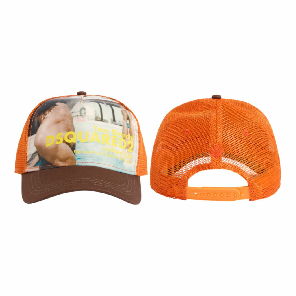 Product shot of cap from the Tom Bianchi Dsquared2 collaboration for Pre-Spring/Summer 2026 featuring Polaroid Untitled, 259