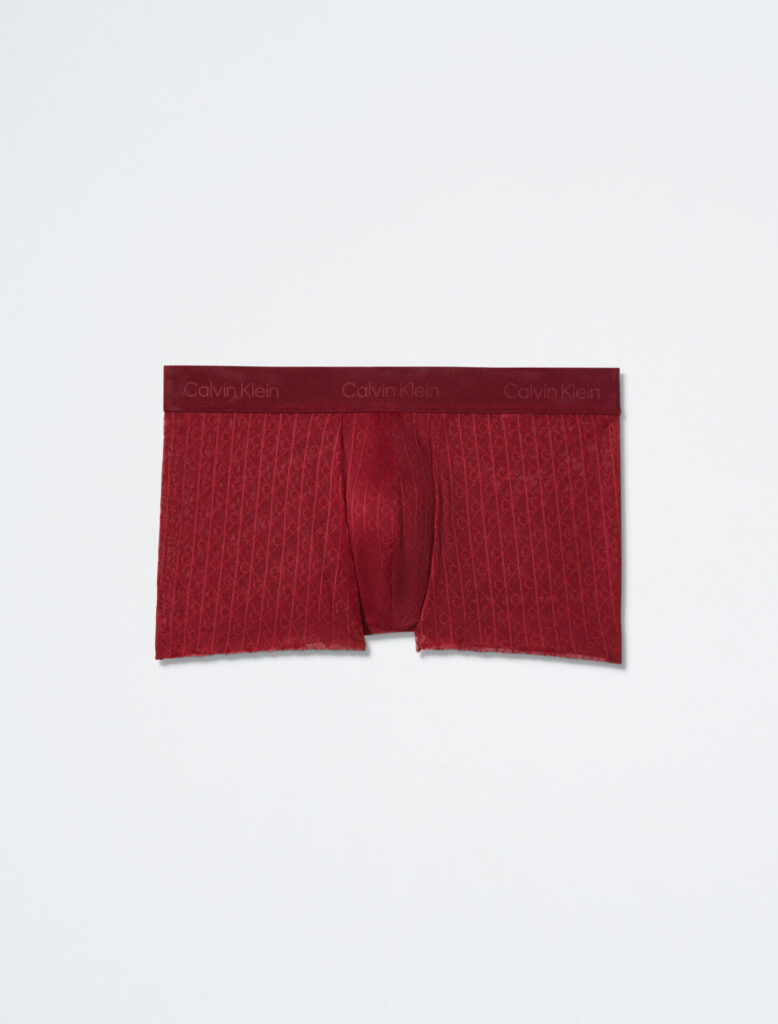 Product image of Calvin Klein Microfibre Lace trunks in red from the brand's Valentine's Day collection