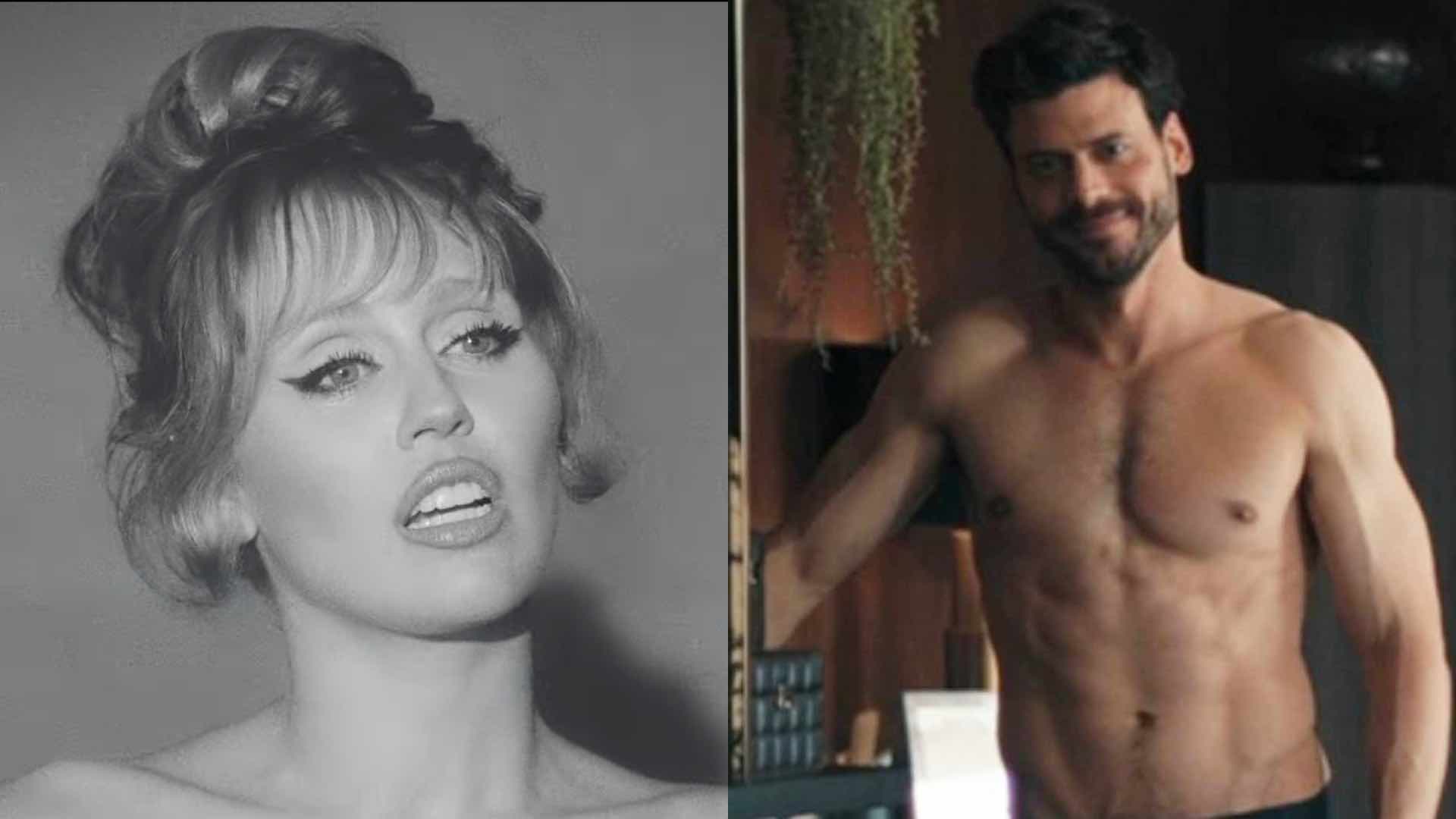 Miley Cyrus and François Arnaud shirtless