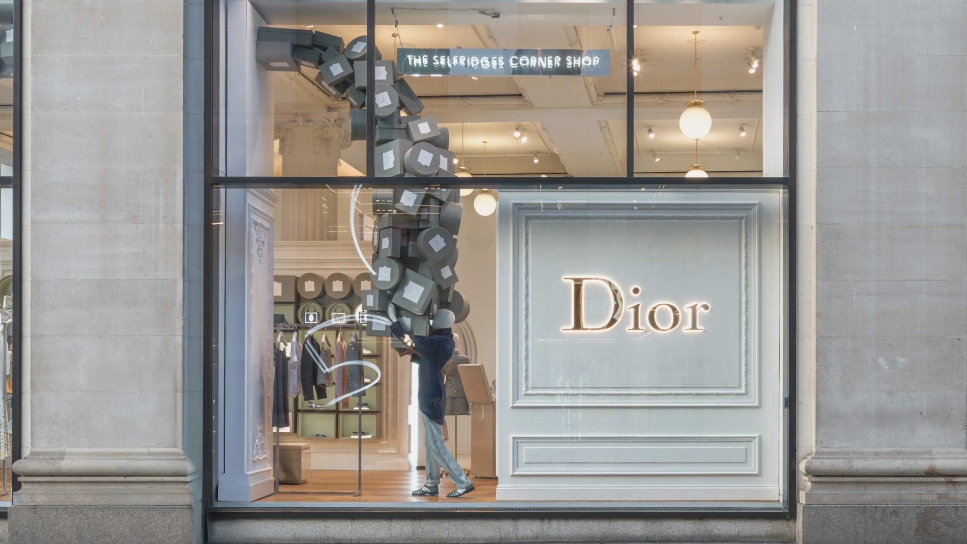 The window display of the Dior pop-up at Selfridges Oxford Street, The Corner Shop