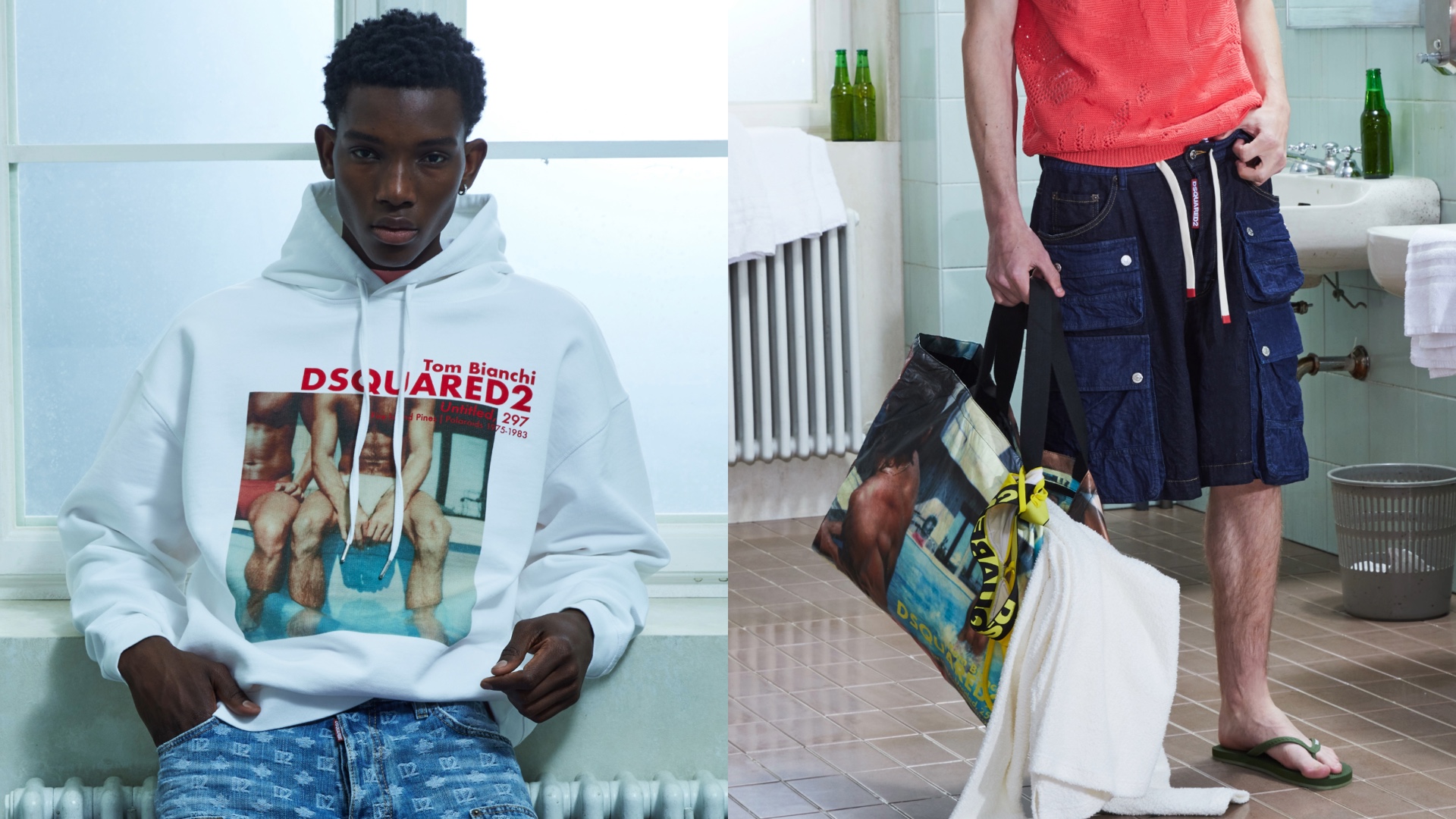 Lookbook imagery of the Tom Bianchi capsule collection as part of the Dsquared2 Pre-Spring/Summer 2026 collection