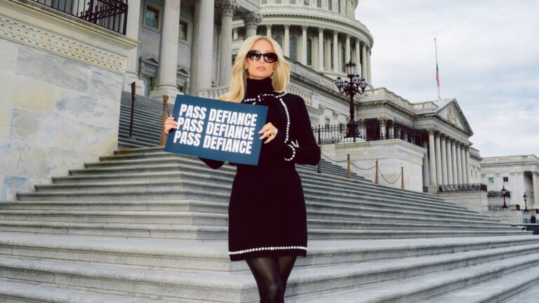 Paris Hilton in black outside Congress last week