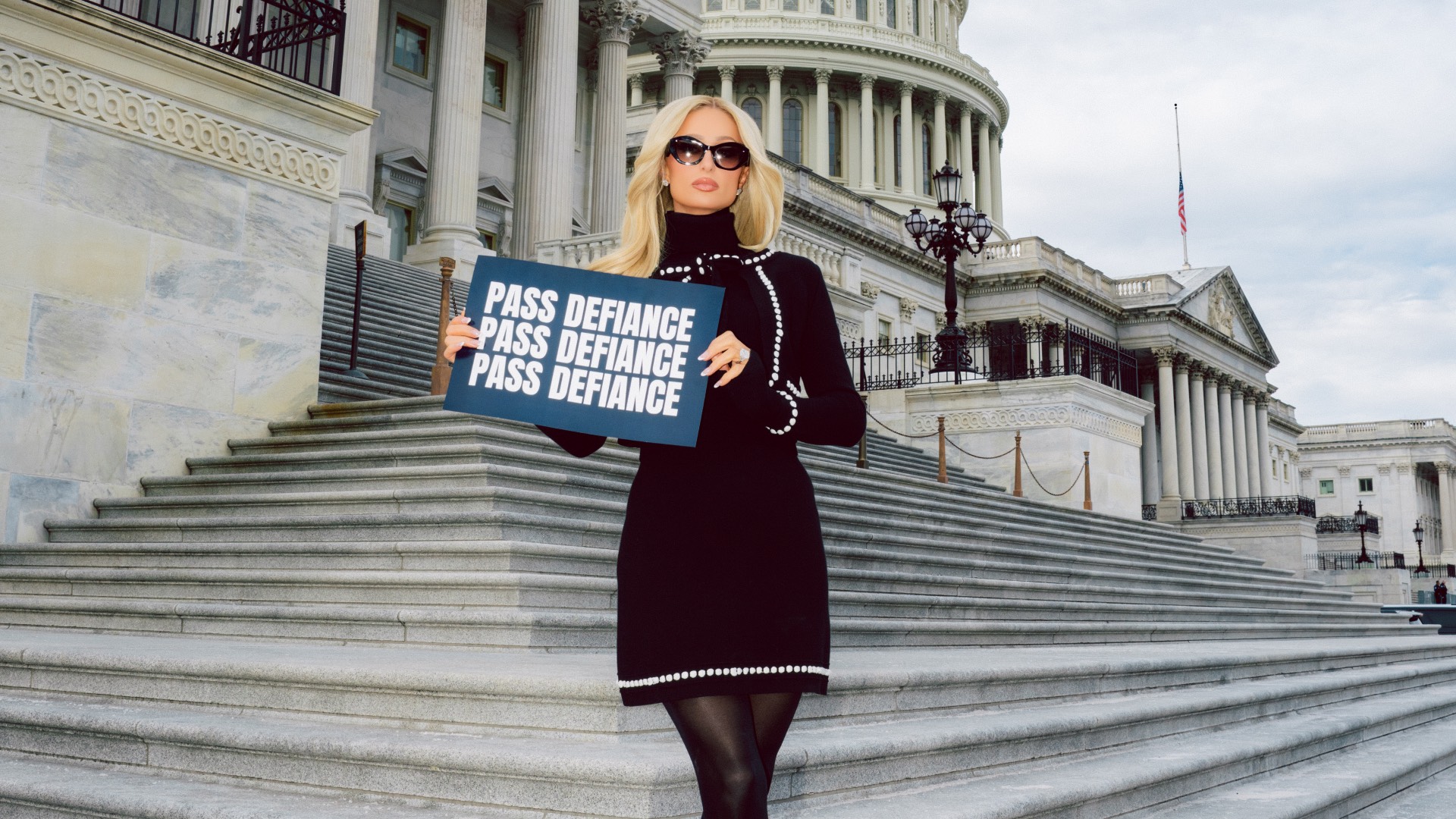 Paris Hilton in black outside Congress last week