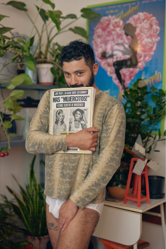 Robe Tobar for Attitude’s Real Bodies standing in his home in a jumper and underwear © Francisco Gomez de Villaboa