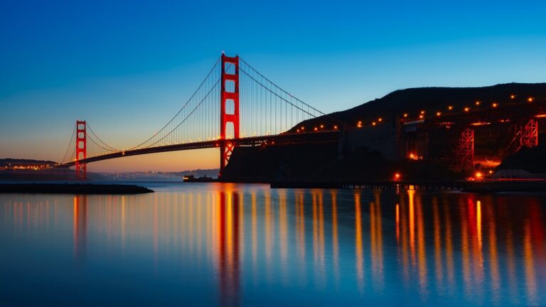 The Golden Gate Bridge at sunset