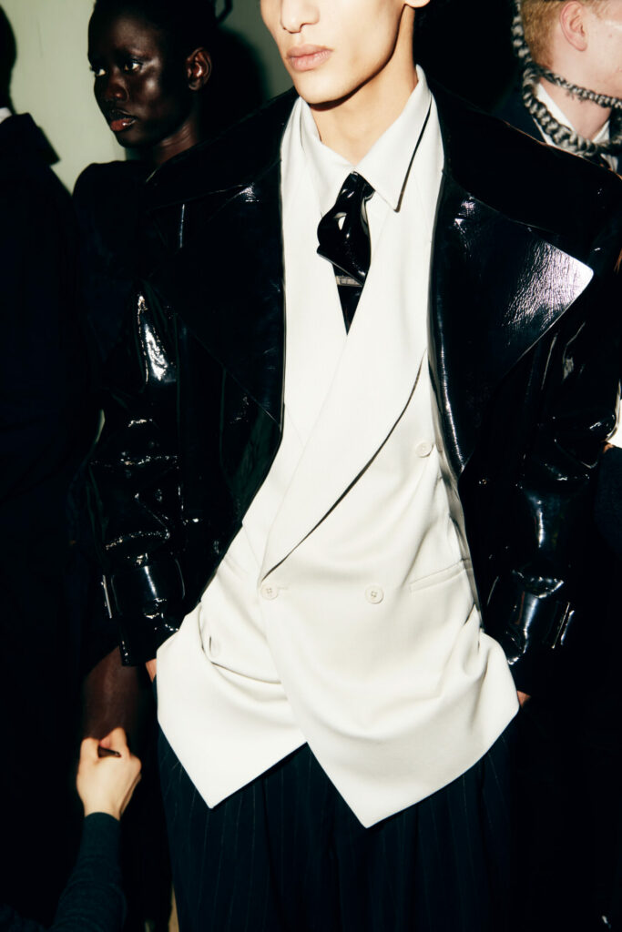 Backstage imagery of models getting ready to walk the LGN Louis Gabriel Nouchi Autumn/Winter 2026 runway show at Paris Fashion Week.