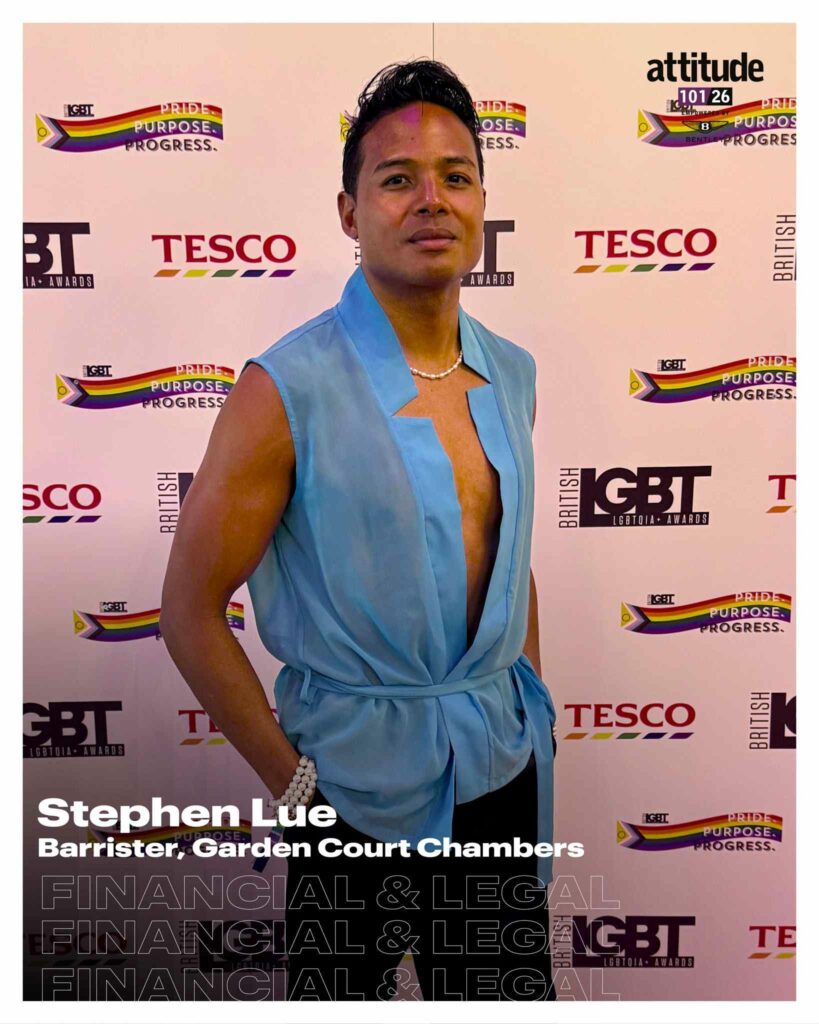 Stephen Lue posed on red carpet