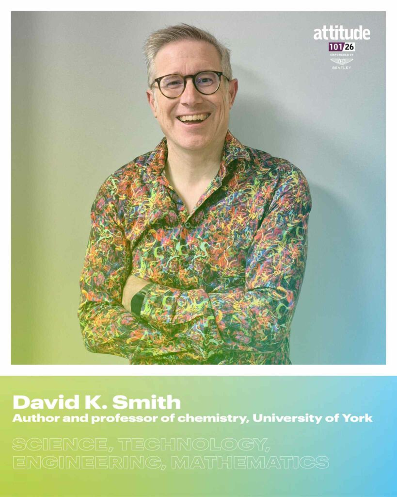 David K. Smith smiling with his arms crossed, wearing glasses and a colourful patterned shirt against a plain background, with the Attitude 101 logo visible in the top corner.