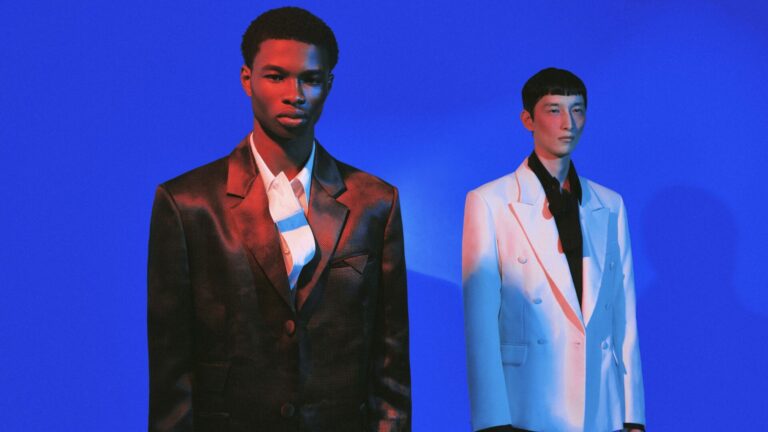 Menswear editorial featuring two male models wearing London based brand Denzilpatrick