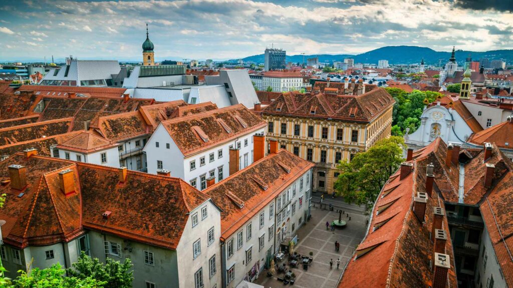 The red-tiled roofs of Graz&rsquo;s Old Town