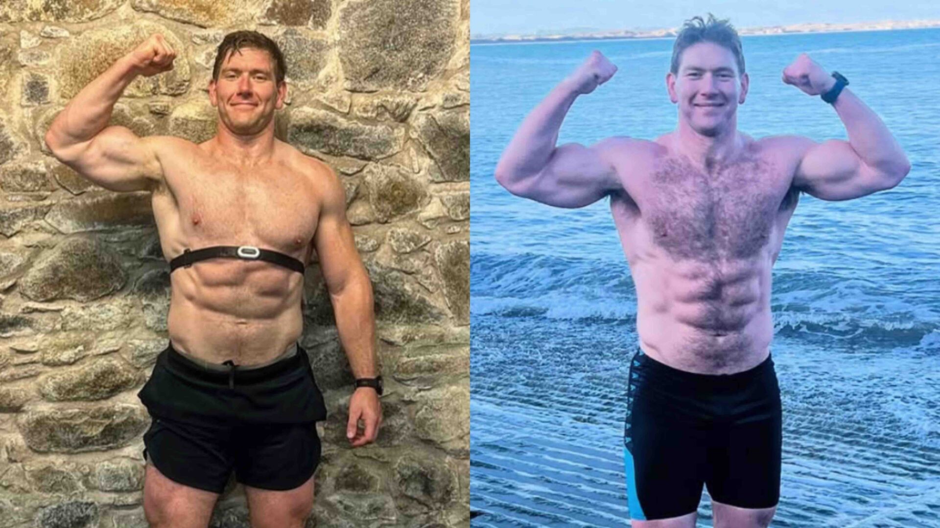 PD Savage shirtless flexing his biceps