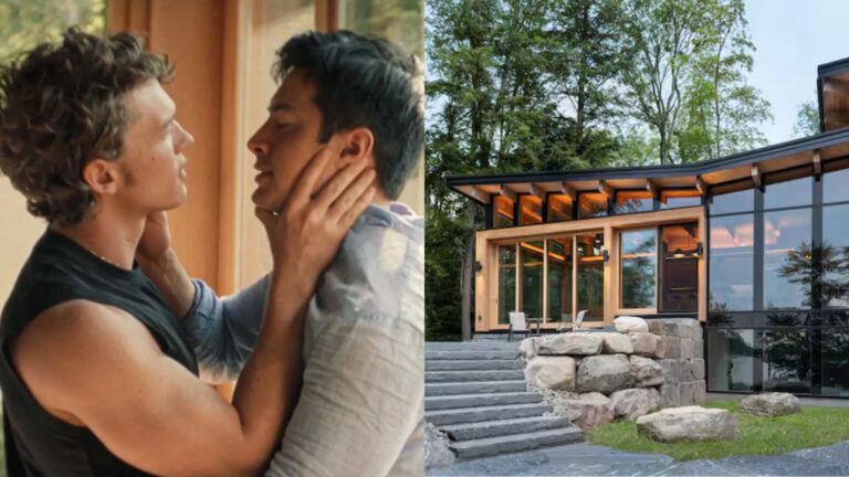 Connor Storrie and Hudson Williams embracing and the Barlochan Cottage