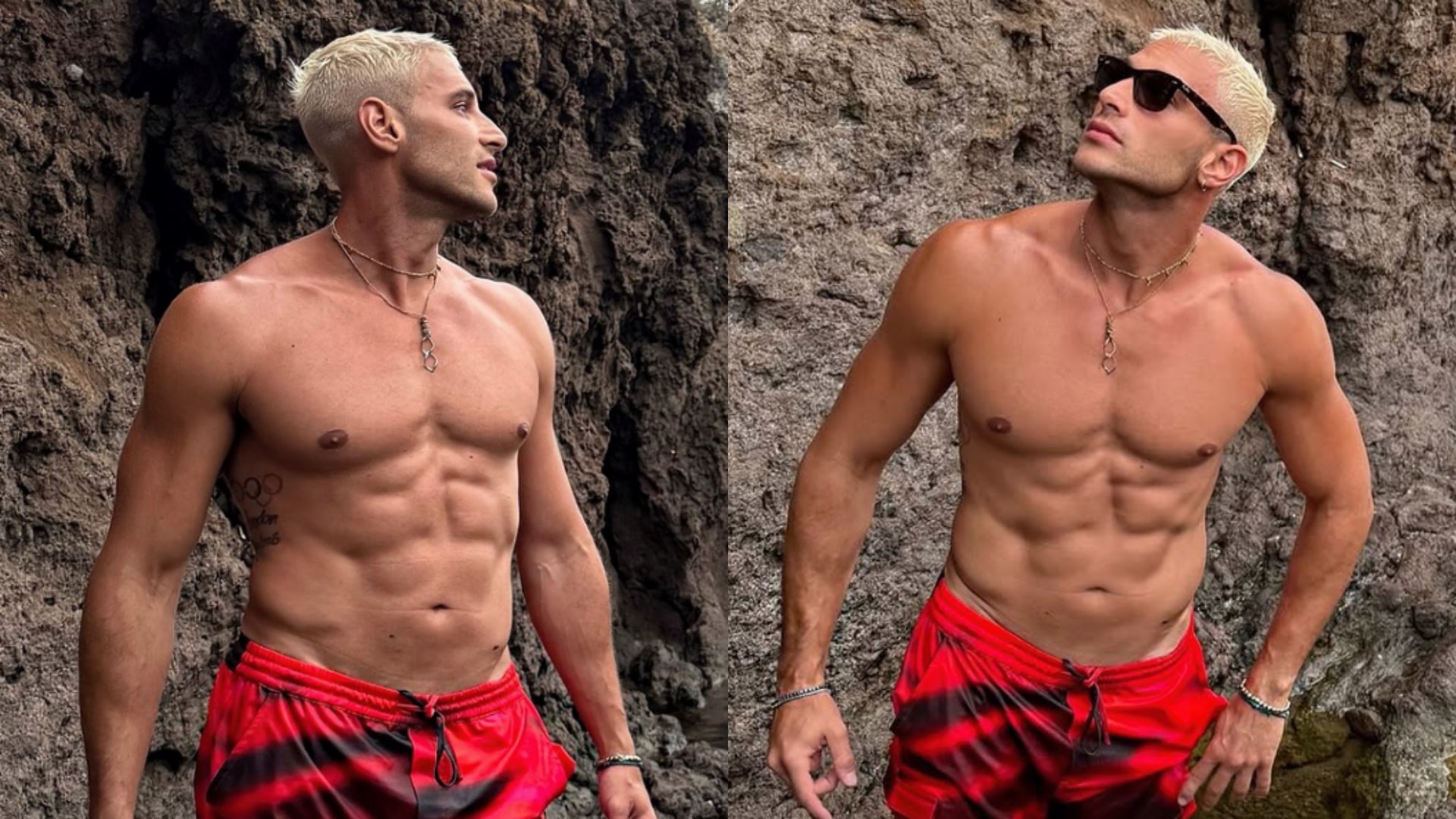 Alex Di Giorgio shirtless in red swim trunks