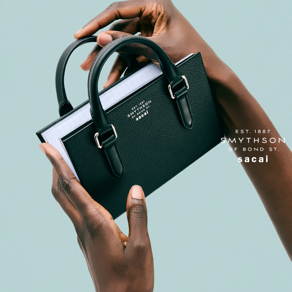 Campaign imagery of the Smythson x Sacai collaboration