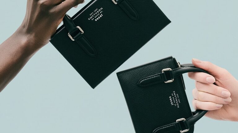 Campaign imagery of the Smythson x Sacai collaboration