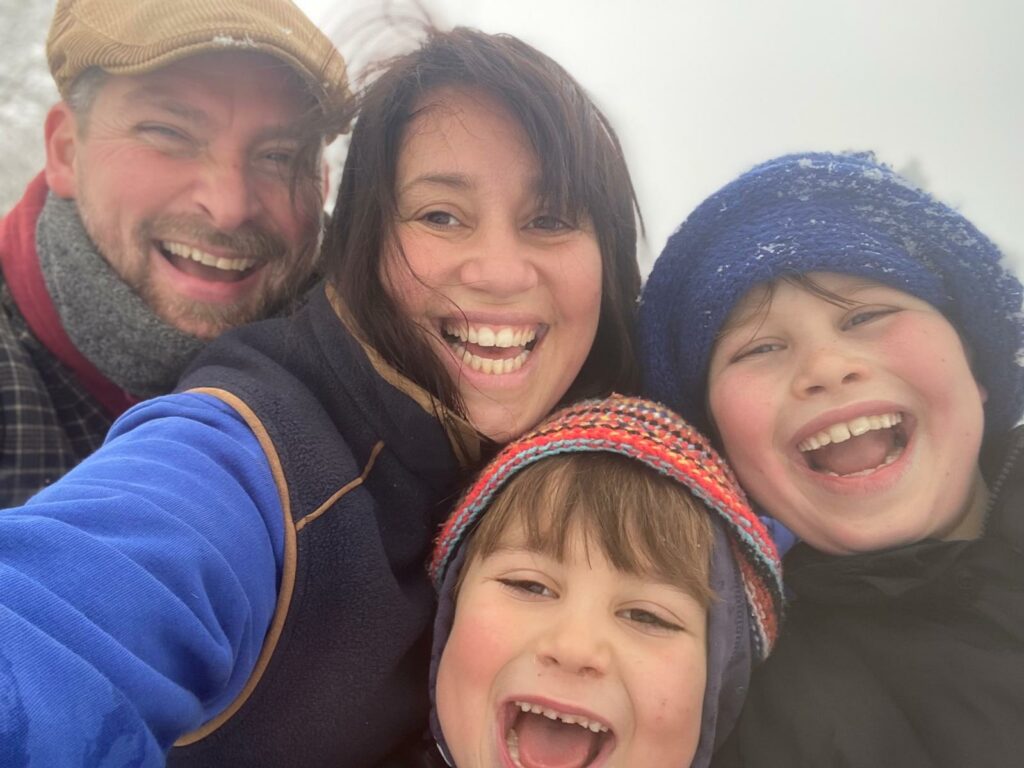 Emma with husband Jim and their two sons Sterling and Tennyson