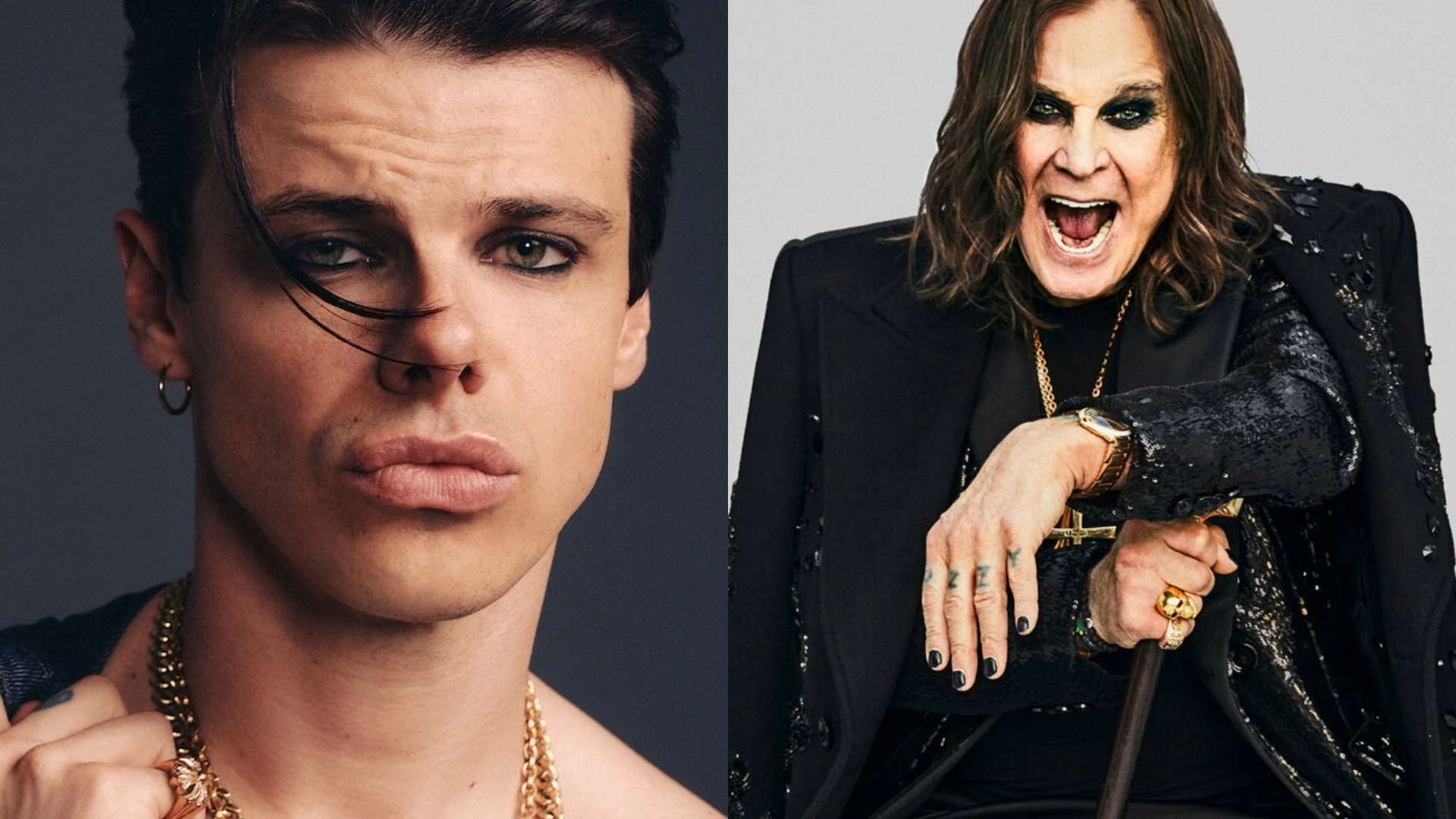 Yungblud and Ozzy Osbourne portraits side by side
