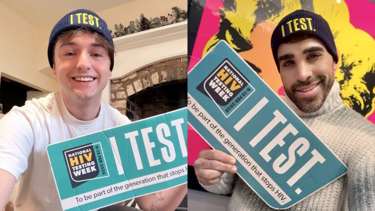 Adam Williams and Dr Ranj Singh with I TEST merch