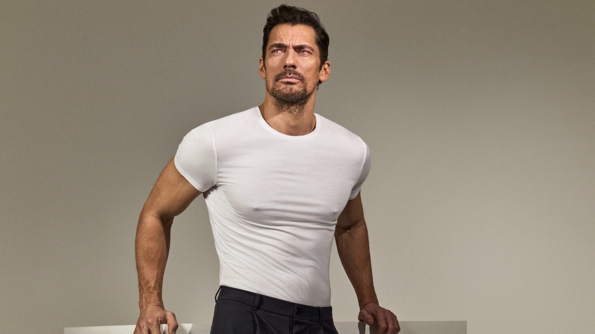 Campaign imagery of model David Gandy for his clothing brand David Gandy Wellwear