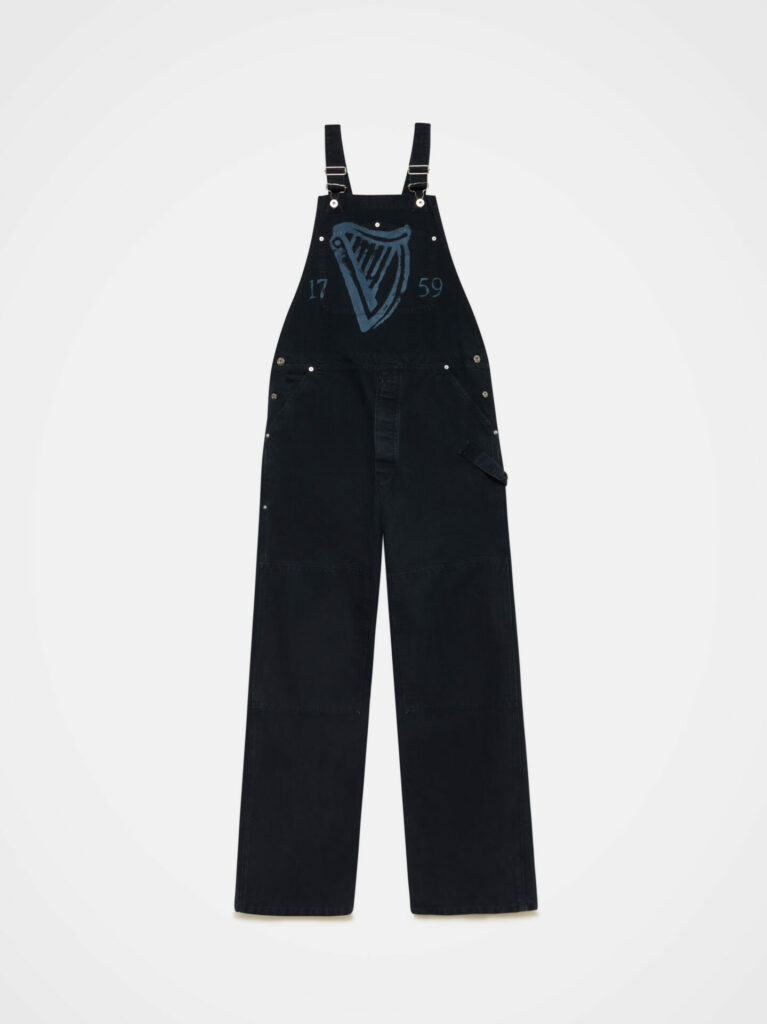 Product imagery of the JW Anderson x Guinness workwear dungarees