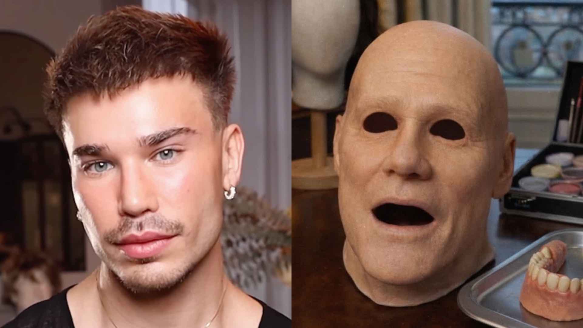 Alexis Stone on the left and a Jim Carrey mask on the right