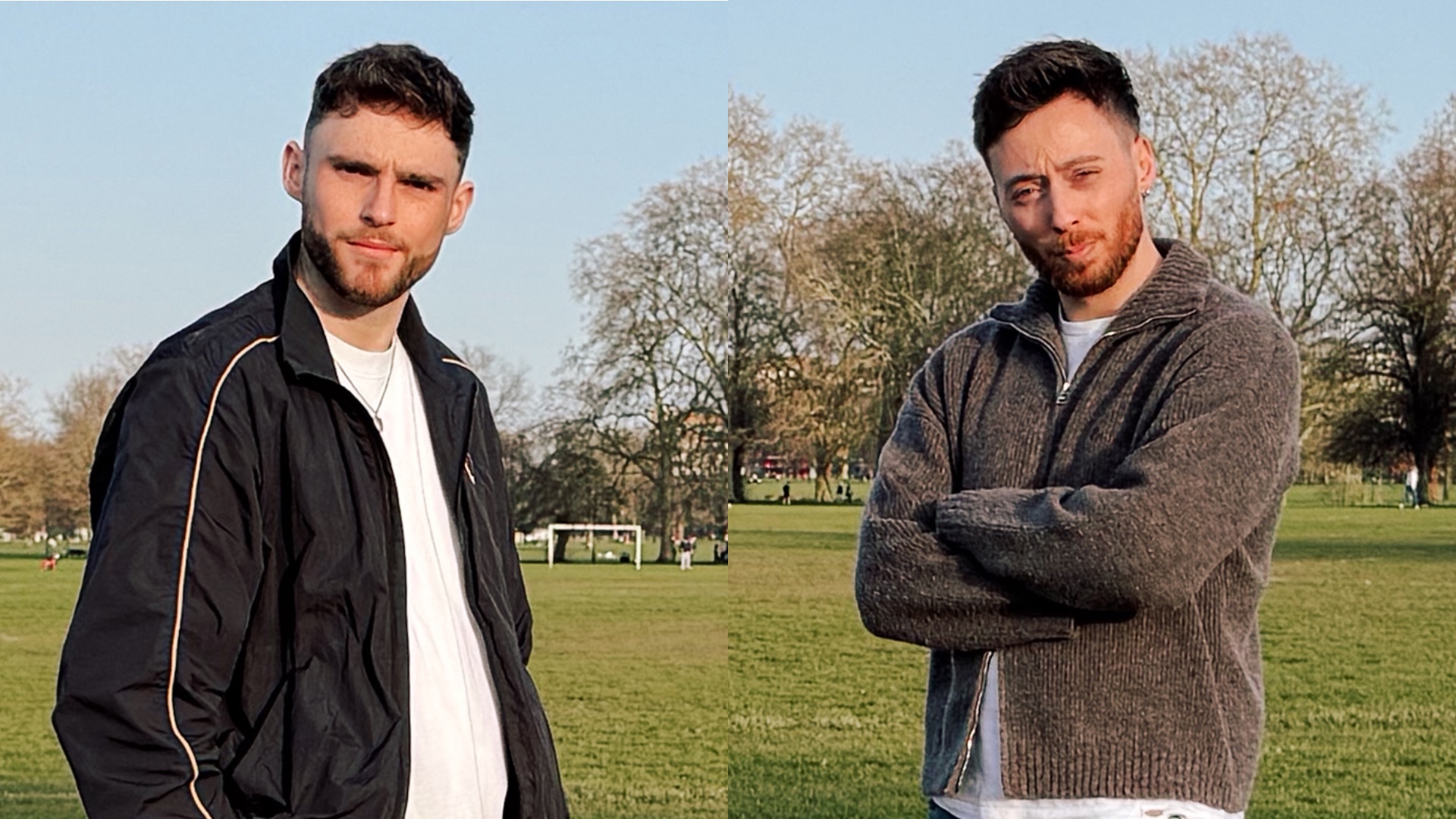 John Reavey and Joe Revens on a football pitch
