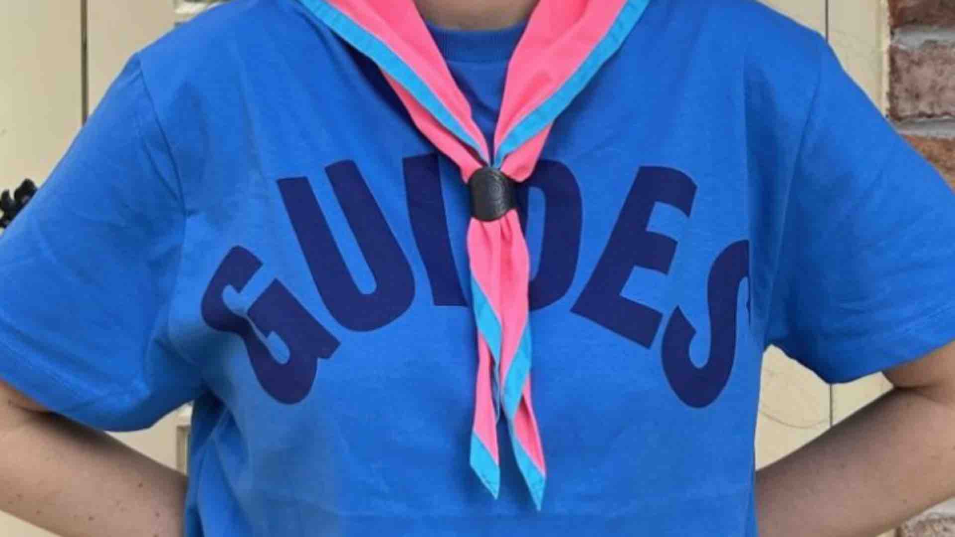 Girlguiding blue top with trans coloured scarf