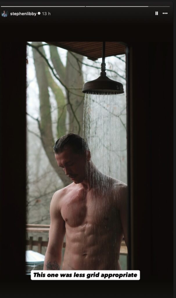 Stephen Libby shirtless in the shower