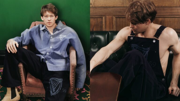 Campaign imagery of actor Joe Alwyn for JW Anderson and Guinness' second collaboration