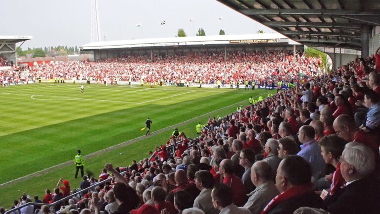 The Mold Road Stand and Kop at Wrexham FC