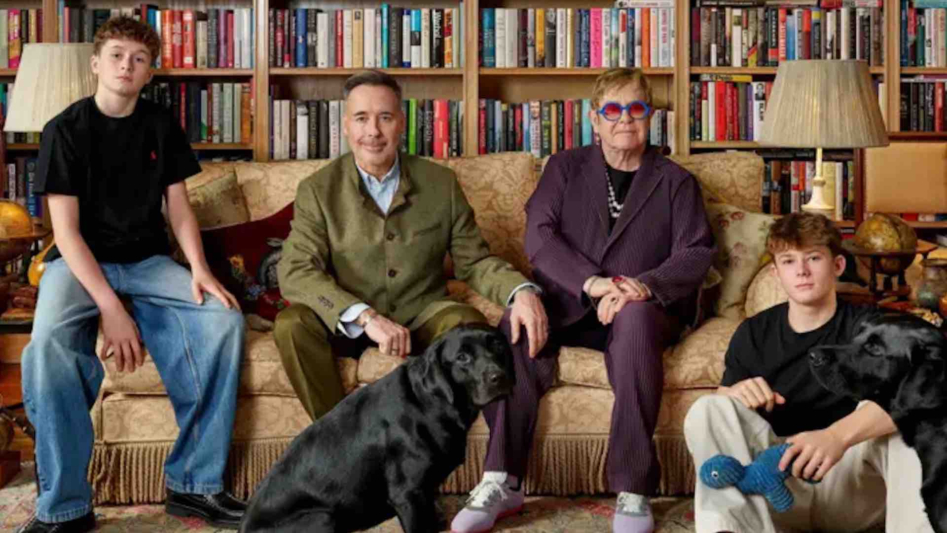 Elijah, David Furnish, Elton John and Zachary family portrait