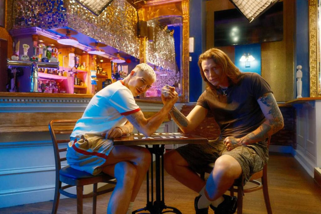 Danny Beard and Luke Mallinder on the set of Tip Toe or Ta-Da in Church on Canal Street, Manchester