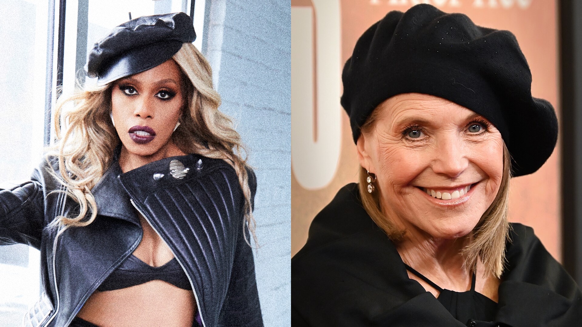 a composite of head and shoulder shots of Laverne Cox and Katie Couric