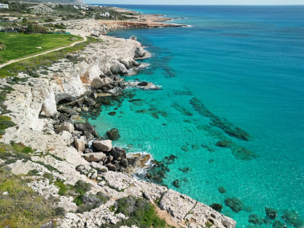 Areial shot of Ayia Napa's coast line