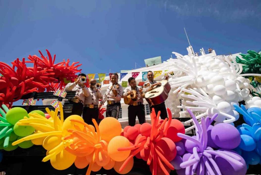 A Mariachi band performing on a float at Miami Beach Pride 2025