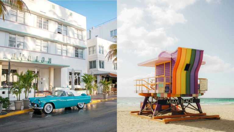 Miami's Ocean Drive and rainbow lifeguard stand