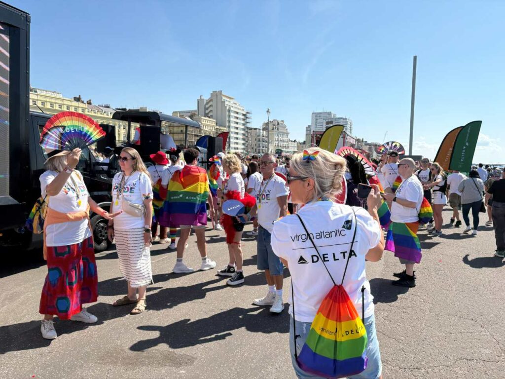 People walking in the parade at Brighton Pride