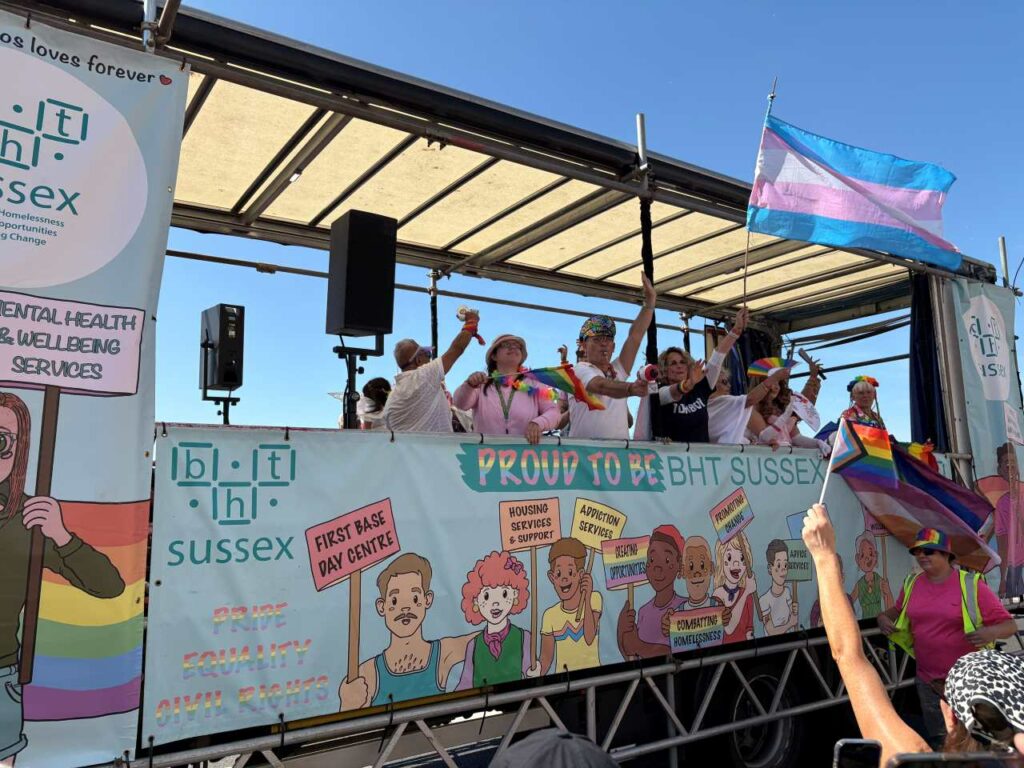 People walking in the parade at Brighton Pride