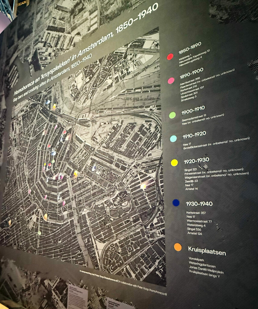 Map of historic gay bars and cruising spots at Queer Amsterdam, the Pink City