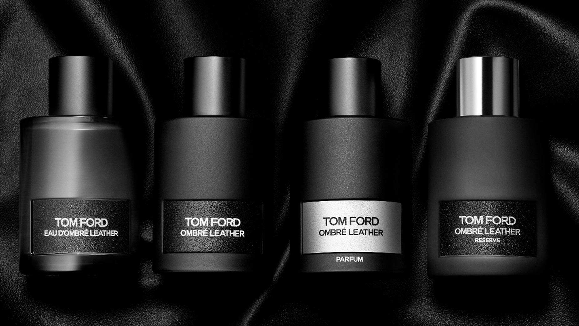 Lifestyle shot of the Tom Ford Ombré Leather fragrance line-up