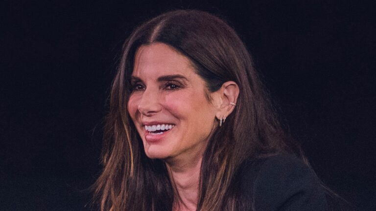 a landscape shot, close up of Sandra Bullock's face
