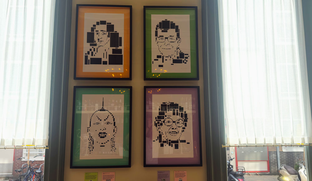 Four black and white portraits by Bob van Dijk of LGBTQ+ legends 