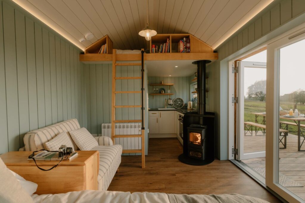 Interior of Bright Water cabin Ridge & Furrow Farm