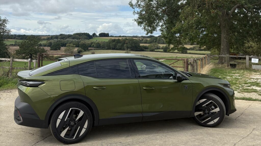 Flare Green Peugeot 408 parked at Ridge & Furrow Farm