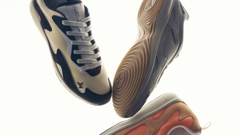 Campaign imagery of the lightweight LV Drop 300 trainer from Louis Vuitton