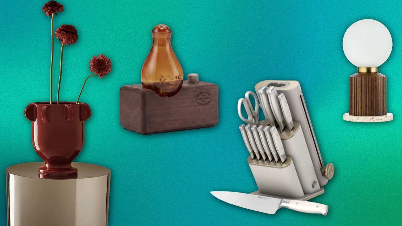 A selection of home products against a green background